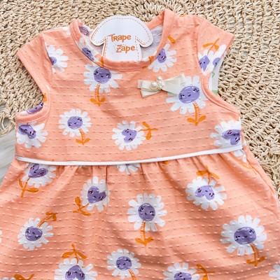 Conj. Regata Florzinhas e Short - Salmão e Off White